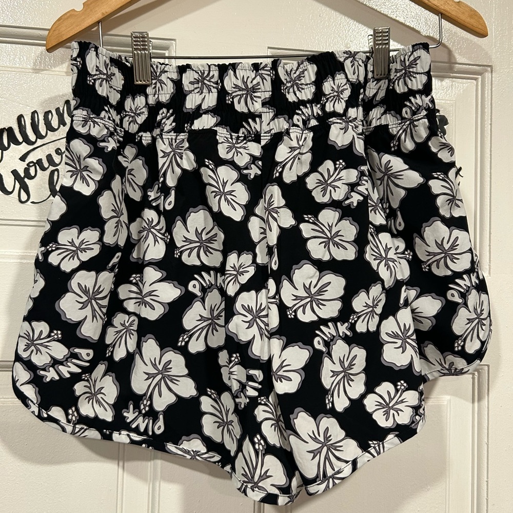 PINK Victoria's Secret Black and White Floral Athletic Shorts
